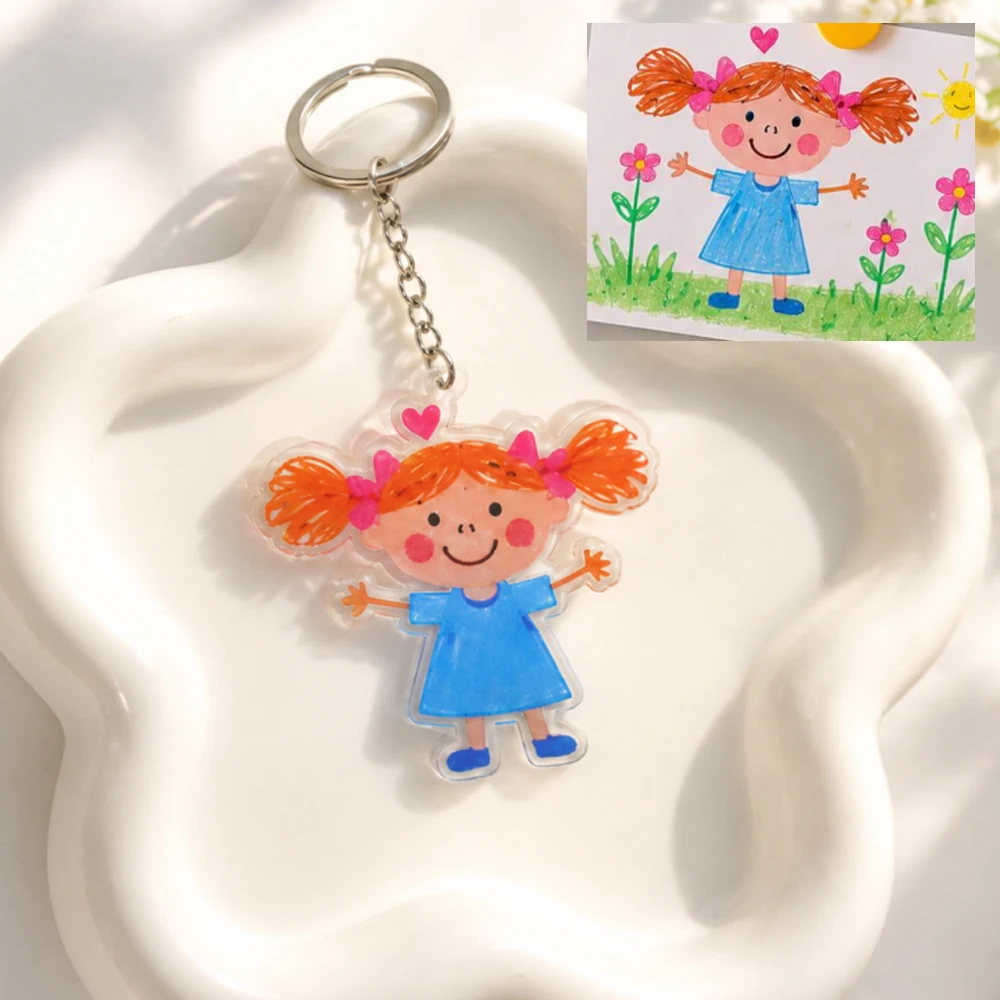 Customized Children Drawing Arcylic Keychain Kid's Artwork Personalized Custom Photo LOGO Car Keyring Jewelry Kids Gifts