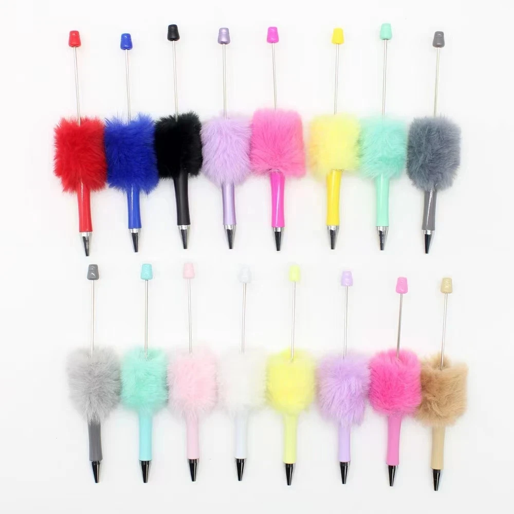 

50pcs Plush Bead Pen Creative DIY Plush Beaded Ballpoint Pens Beadable Pen Cute Style Plush Cute Stationery Office Accessories