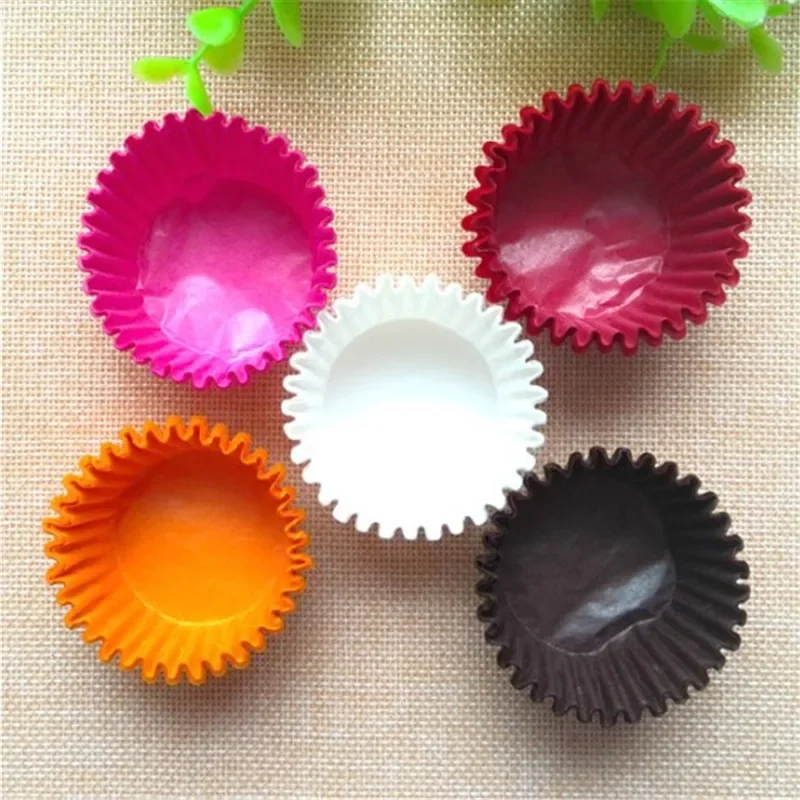 1000Pcs Mini size Chocalate Paper Liners Baking Muffin Cake Paper Cups Cake Forms Cupcake Cases Solid Color Party Tray Cake Mold