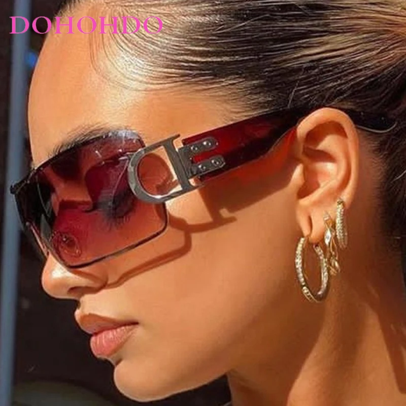 

Vintage Wrap Around Y2K Sunglasses Women Unisex Futuristic Oversized Fashion Frameless Sun Glasses Trendy Travel Shades UV400