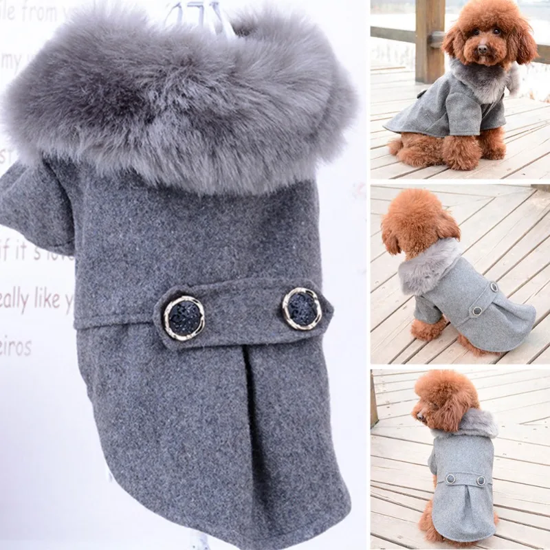 Roupas de inverno para cães de estimação, gola de pele de gato, jaqueta, casaco, suéter, quente, acolchoado, vestuário para cachorros pequenos e médios, animais de estimação