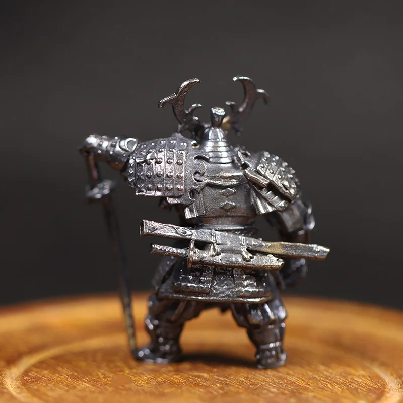 Black Brass Japanese Shogunate Samurai Figurines Miniatures Vintage Metal Soldiers Model Statue Desktop Toy Ornament Decorations