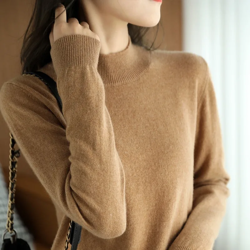 Winter Basic Soft Solid Color Turtleneck Sweater Pullover Women Casual Long Sleeve Chic Bottom Sweater Female Knit Jumpers Top