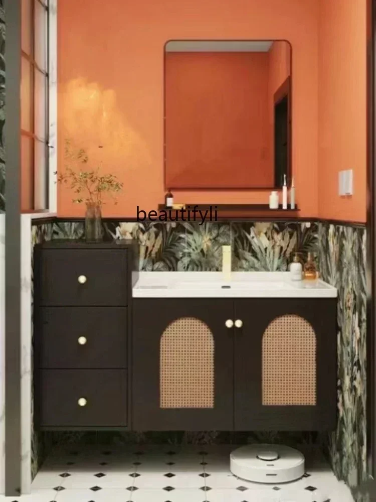 

ls 42Retro Affordable Luxur Rattan Bathroom Cabinet Combination Wash up Sink Ceramic Whole Washbin