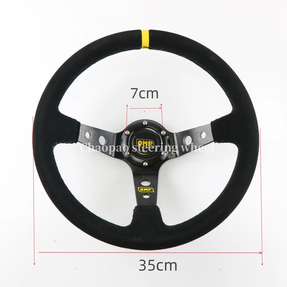 14 inch 350mm OM* Black Sports Steering Wheel with Deep Concave Suede Design Universal Car Steering Wheel