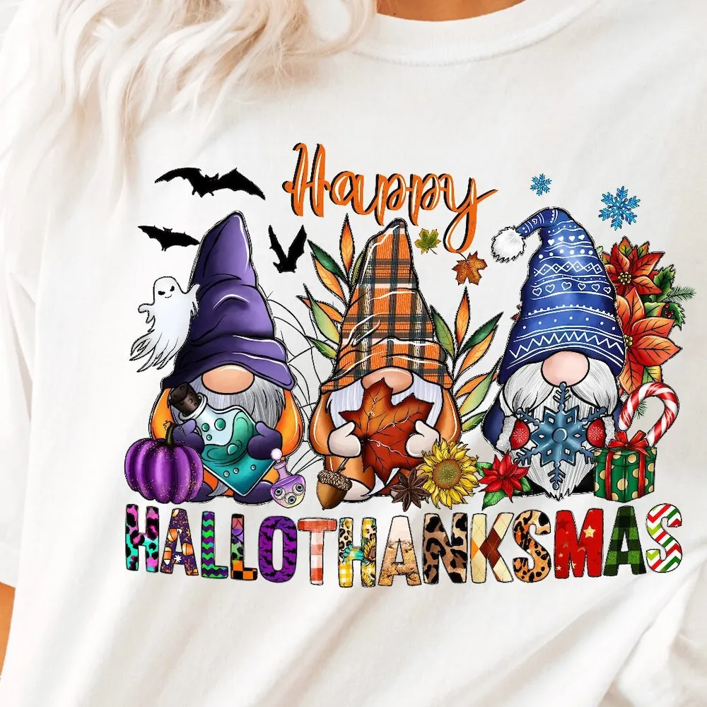 Hallothanksmas T Shirt Gnomes Happy Comfy