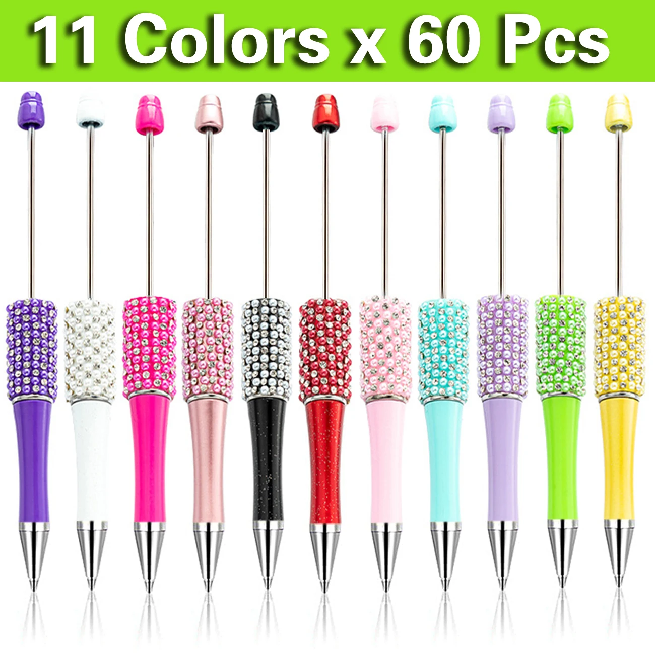 

60Pcs Diamond Bead Pen Wholesale Creative DIY Handmade Sticker Set Diamond Beaded Ballpoint Pens Advertising Gift Pen