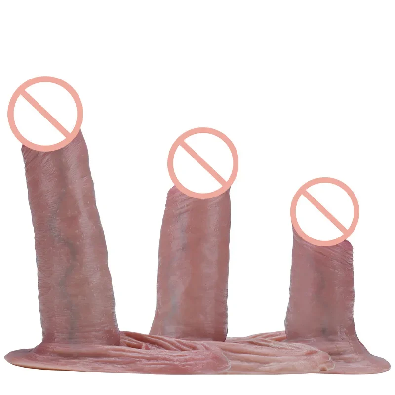 S/M/L Liquid Silicone Penis Extender Penis Enlargement Sleeve Thicken Delay Ejaculation Fix Testis Penis Sleeve Sex Toys for Men