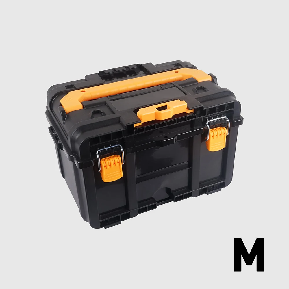 Heavy Duty Stackable Tool case with Metal Locking Latches, Ergonomic Pulling Handle & Big Wheels