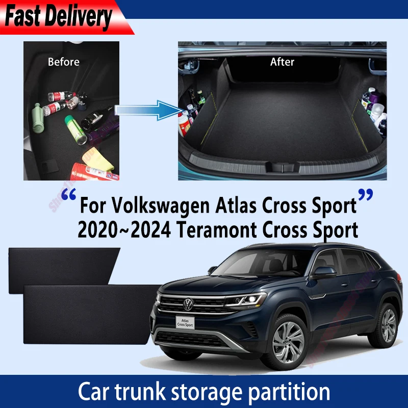 For Volkswagen Atlas Cross Sport 2020-2024 Trunk Storage Partition Multifunction Auto Interior Parts Organizer