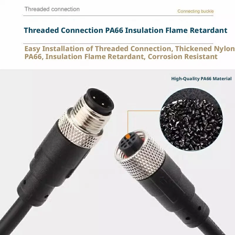 Pre-Wired M12 Connector: IP67, PA66, Screw-Terminal, -25~85°C, 4/5/8 Contacts, with Cable