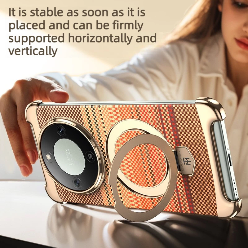 

Роскошный текстурированный чехол для HONOR X9d X70 Magic8 Lite без границ, кожаный чехол с текстурой из углеродного волокна и магнитным кронштейном