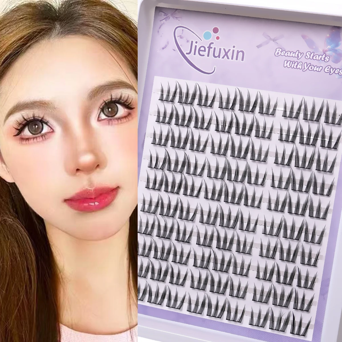 Natürliches Aussehen DIY Wimpernverlängerungsset Niedliche Katzenpfote Falsche Wimpern für vergrößerte Augen Make-up Wimpernverlängerung
