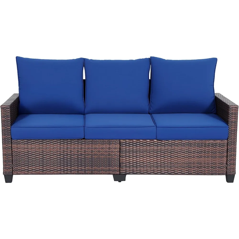 

Patio Sofa, 3-Seat Rattan Wicker Couch for Garden Deck or Porch, Comfortable All-Weather Patio Furniture with Anti-Slip Cushions