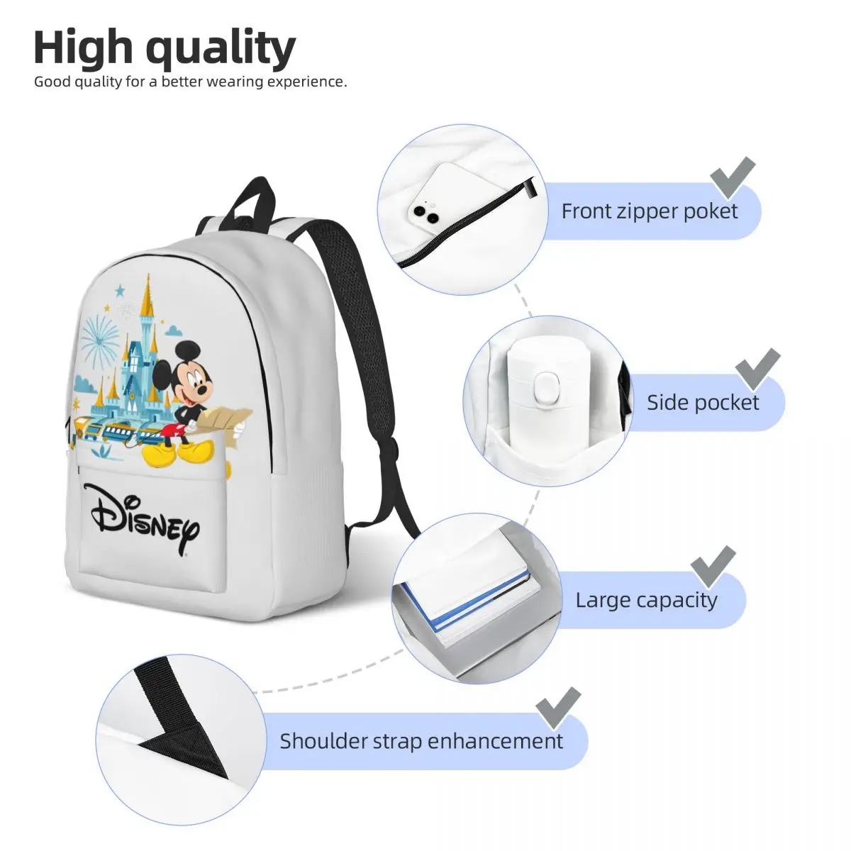 Castle Kindergarten Bag Disney Cartoon Character Mickey Ladies High Street Picnic Back To School Gift borse per bambini retrò