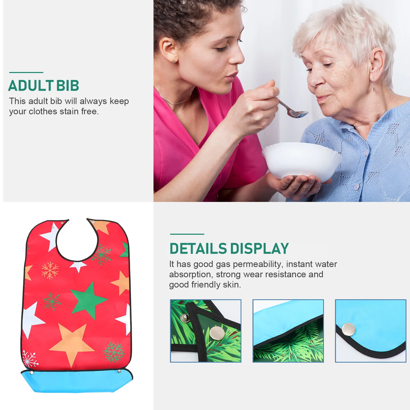 

1Pcs Adult Bib Waterproof Mealtime Eating Apron Clothes Protector for Seniors Elderly Supper Aid Apron Feeding Helper