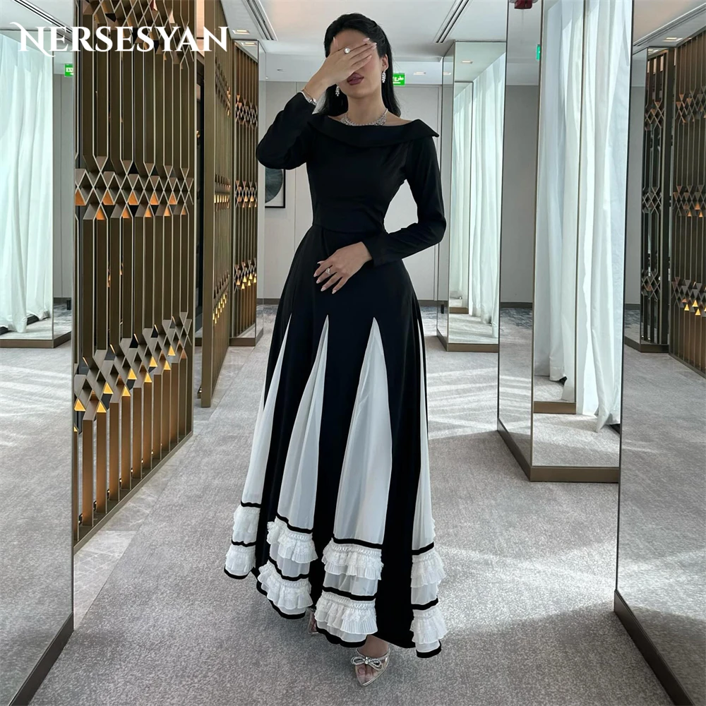 

Nersesyan Saudi Arabia Formal Evening Dresses O-Neck Ruffles A-Line Long Sleeves Prom Dress فساتين للمناسبات الرسمية Party Gowns