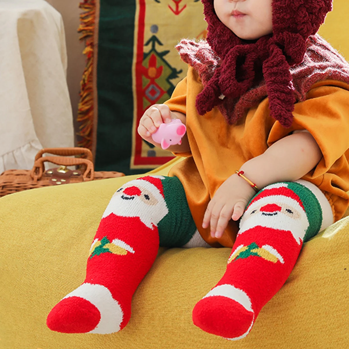 Children Christmas Leg Warmer Long Socks Coral Fleece Knee High Sock Baby Girls Boys Cartoon Thickened Thermal Sock Winter New