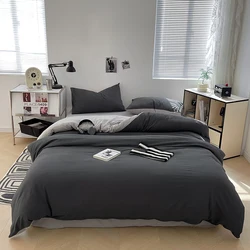 Ultra Soft Brushed Microfiber Seersucker Comfortable Lightweight 3Pcs Comforter Cover Zipper Dark Grey Duvet cover +2Pillowcases