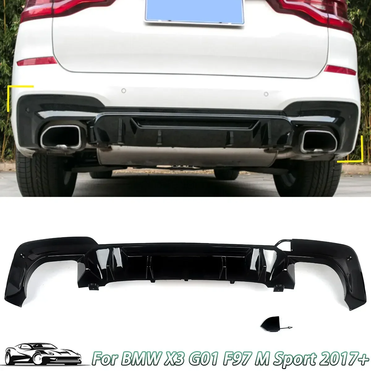 Gloss Black For 2018-21 BMW X3 G01 M40i PERFORMANCE ABS Rear Bumper Diffuser Lip