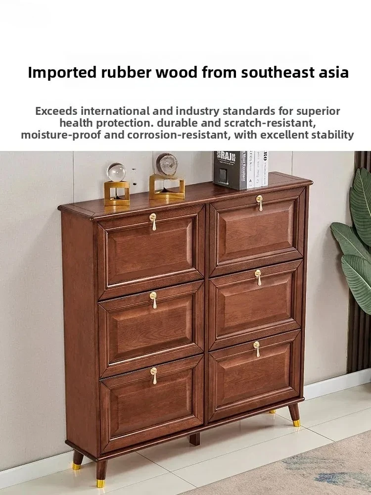 Ultra-Thin Shoe Cabinet Household Solid Wood  Cabinet Simple Modern Large Capacity Hall Cabinet Space Saving Tilting