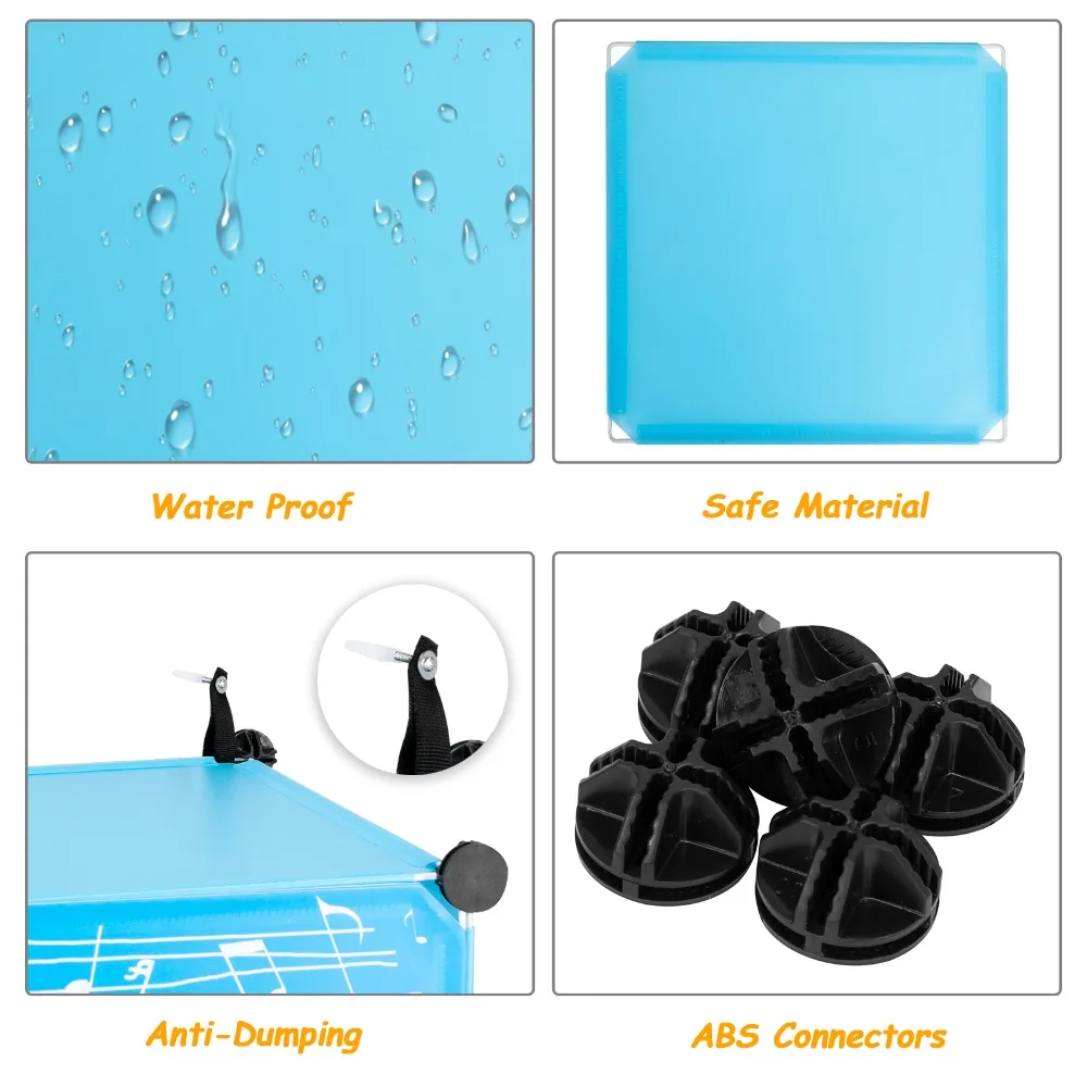 4-Layer 12-Grid 2-Hanging Rod Magic Cube Wardrobe, Plastic + Steel Wire Material with Animal Pattern, Pattern Door Cabinet