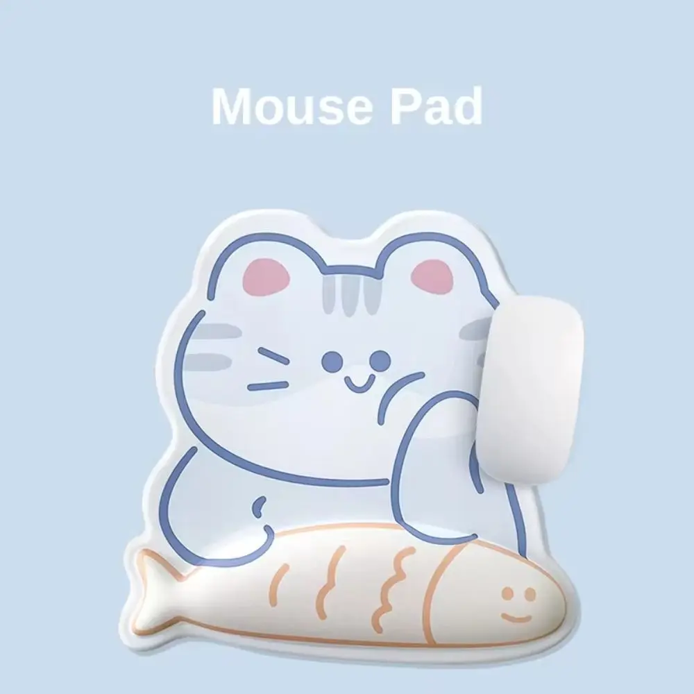 Tapis de souris ergonomique antidérapant pour chat et poisson, aide-poignet, tapis de clavier de dessin animé doux et confortable, tapis de souris antidérapant, fournitures de bureau