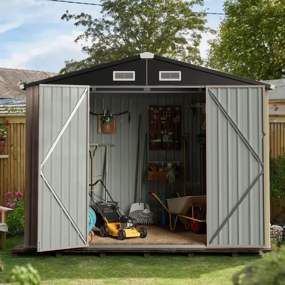 8x6 Metal Outdoor Storage Shed with Lockable Door, Brown, Suitable for Garden, Patio, and Lawn