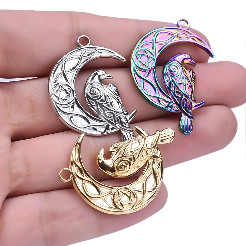 7pcs/Lot Cure Animals And Birds Pendant Fashion Moon Gold Plated 2024 No Fading Pendants Stainless Steel Making Jewelry Finding