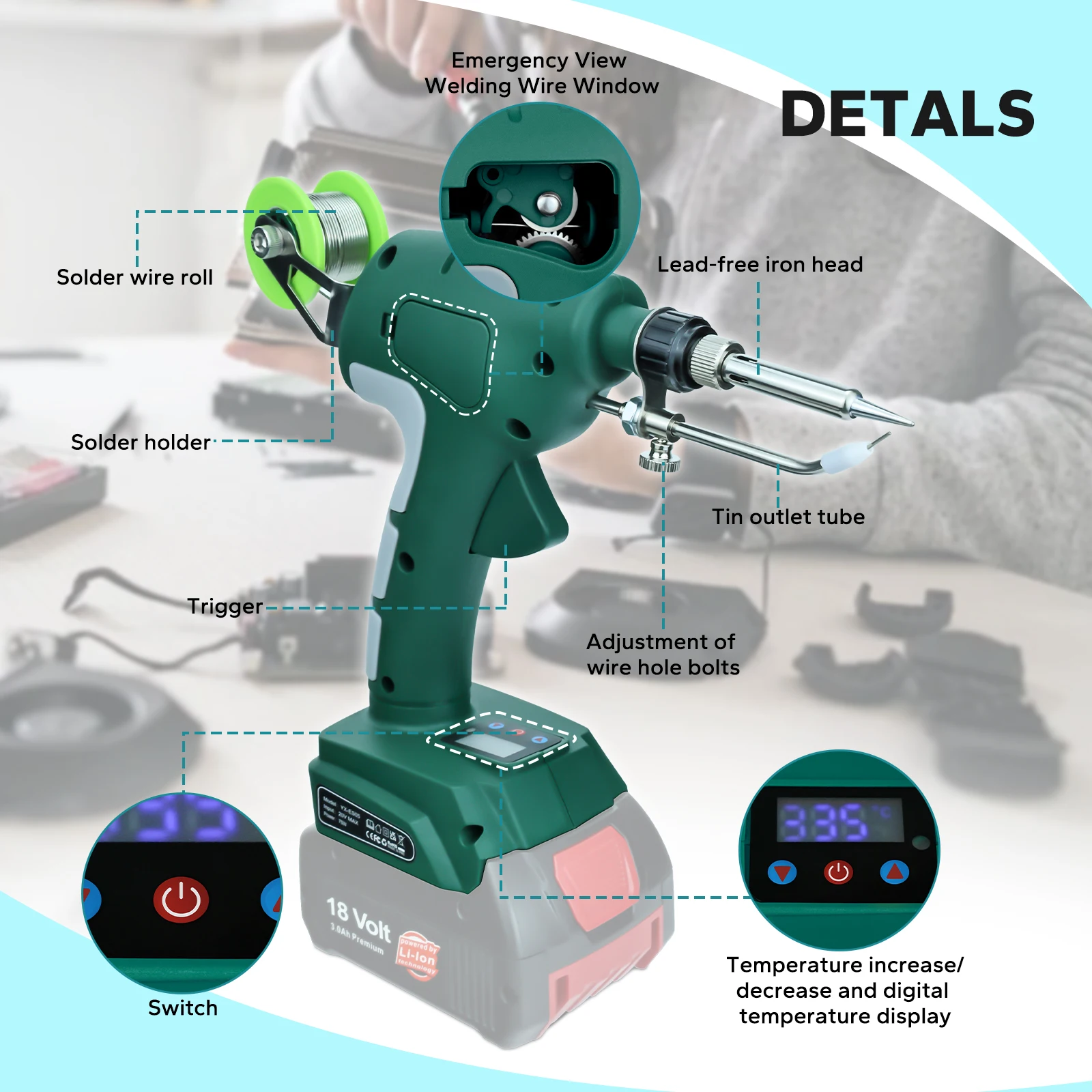 75W Electric Solder Gun Cordless Soldering Iron Kit With Digital Display Fast Welding Tools For Bosch 18-20V Li-ion Battery