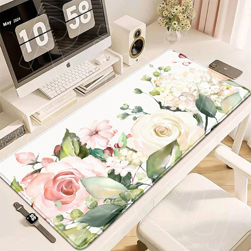 Große Vintage-Blumenmuster Tischunterlage Rutschfeste Bürodekoration Schreibtischmatten Langlebige Genähte Gummi-Unterlage Tastaturzubehör – Detail 16