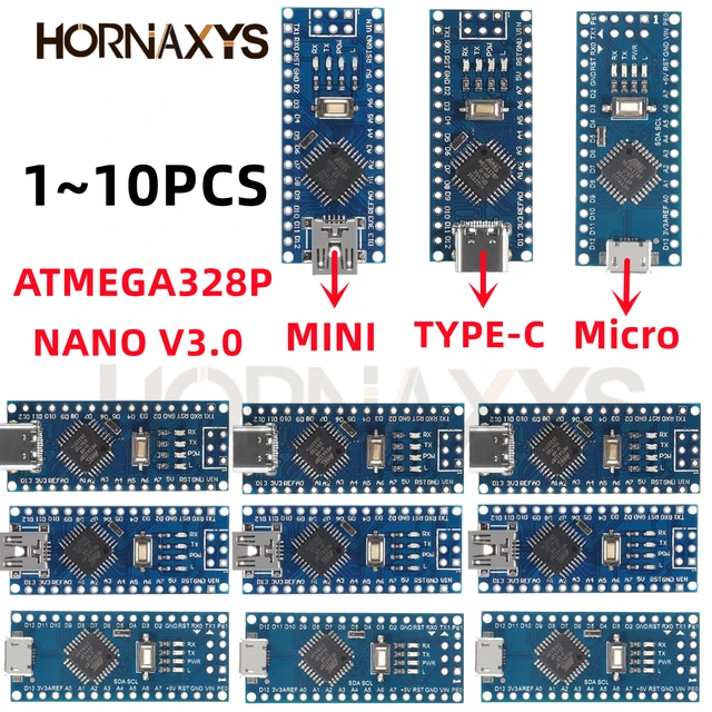 1-10 SZT. Mini / Type-C / Micro USB Nano 3.0 z bootloaderem kompatybilnym z kontrolerem Nano, sterownik USB CH340, 16Mhz ATMEGA328P