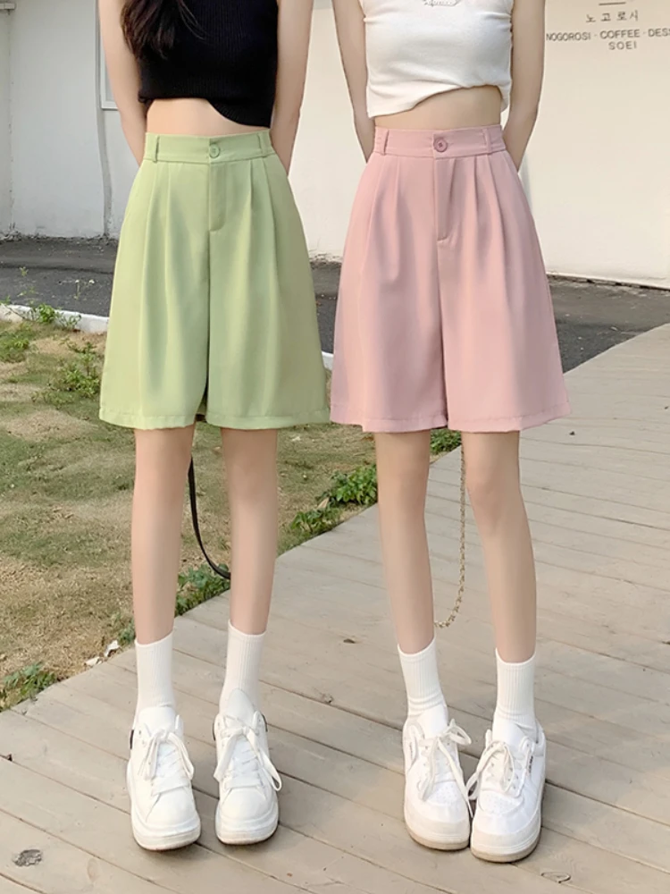 

Fashion Women Suit Wide Leg Pants New High Waist Elastic Shorts Summer Casual Drape Knee Length Pants Woman