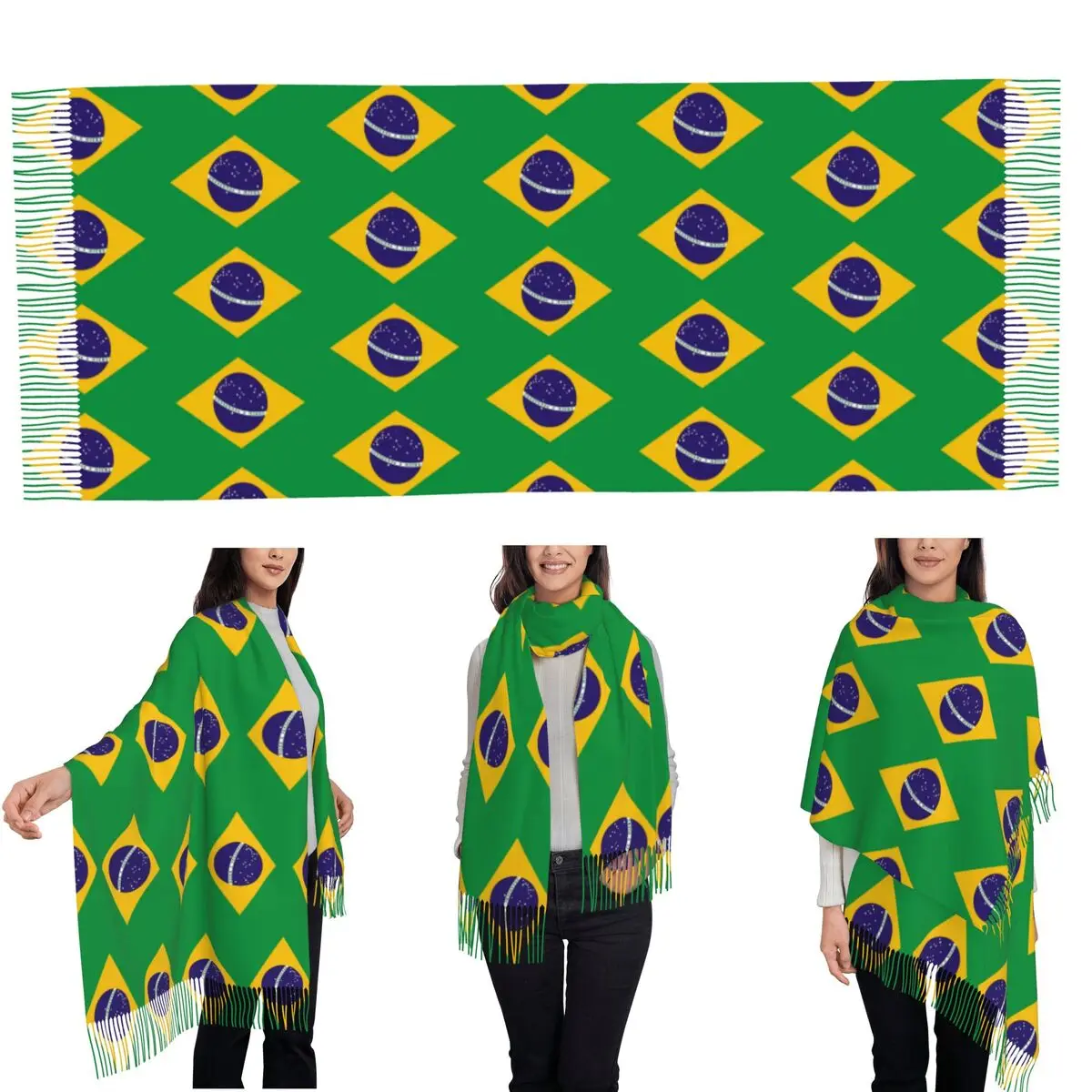 Brazil National Flag Scarf Tassel Scarves Women Soft Warm Shawls and Wraps Long Fall Winter Shawl Wrap