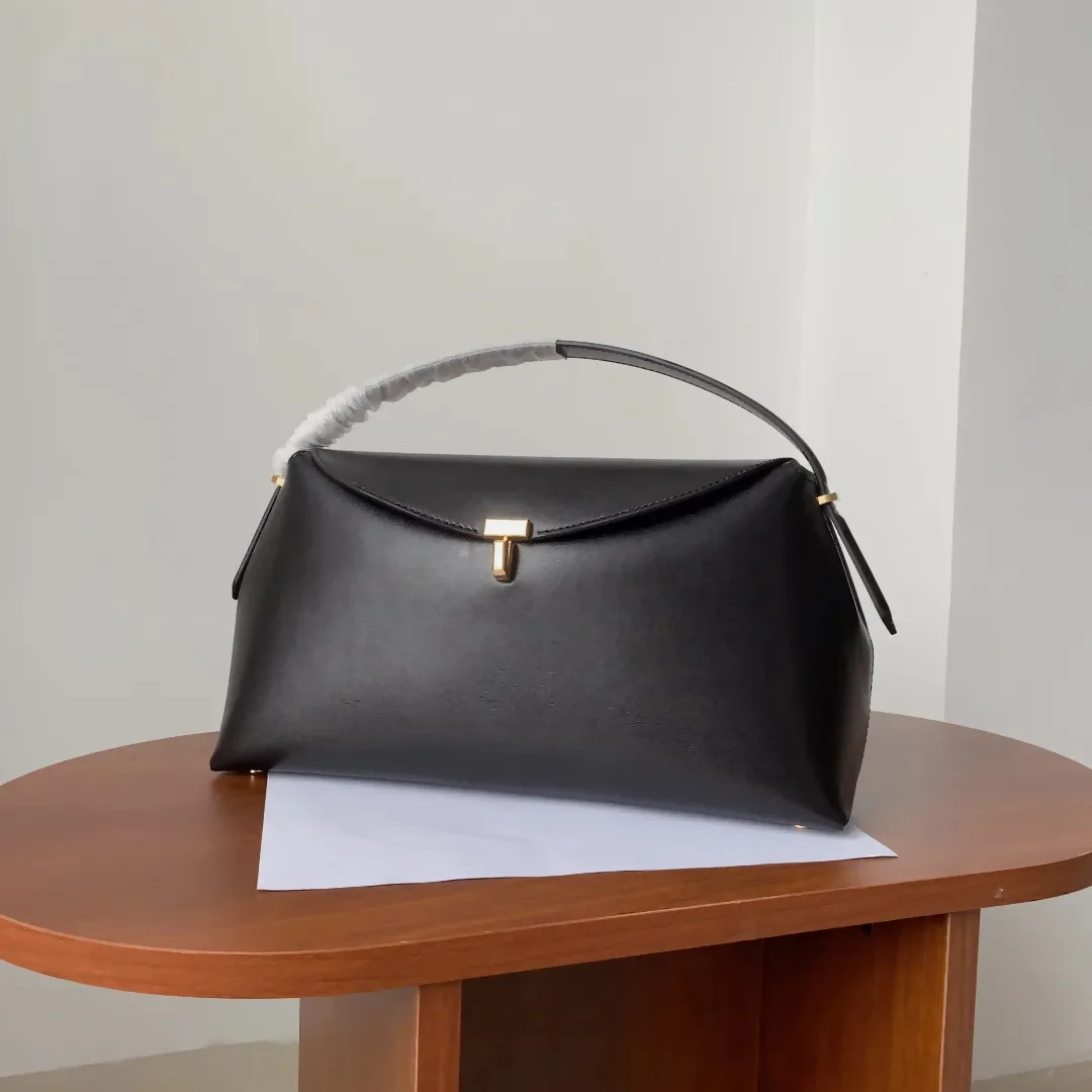 Bolso de mano de cuero texturizado para mujer, cartera versátil de color marrón ladrido con cierre en T, a la moda, para otoño e invierno, 2024