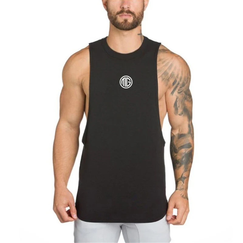 Summmer Men Cotton Loose  Breathable Gym Workout Fitness Muscle Sport Sleeveless Singlets Bodybuilding Casual Tank Tops T-shirt