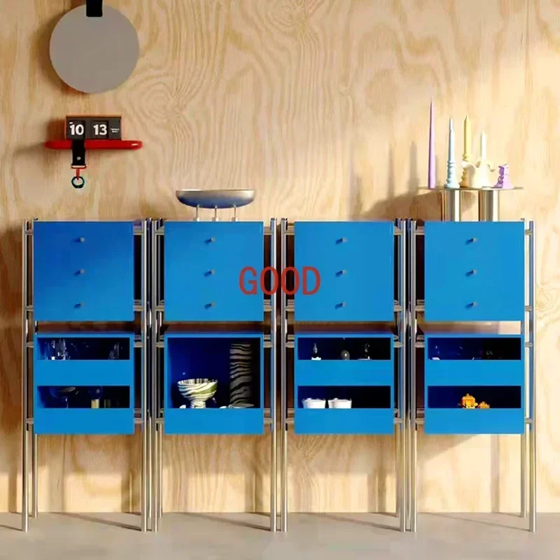 Simple Modern Display Bookcase Bookshelf Stainless Steel Storage Rack Small Apartment Corner Cabinet Storage Clothes Closet