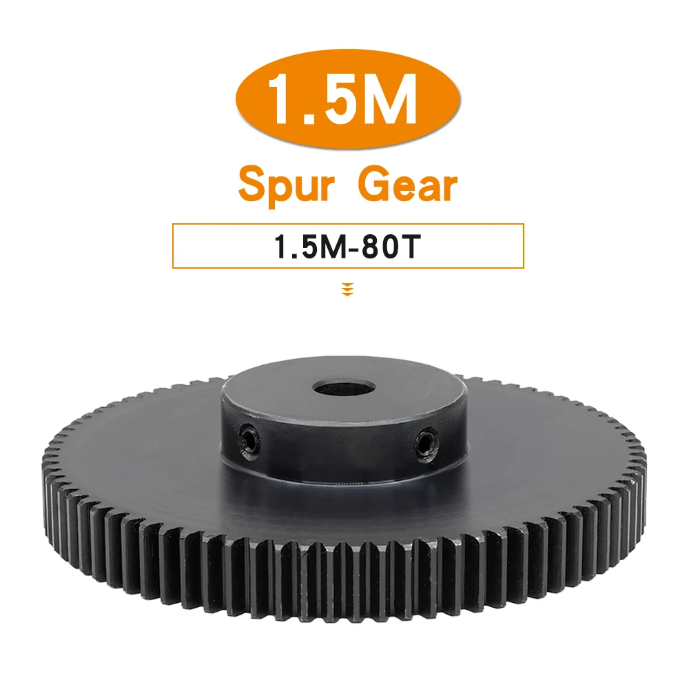 Metal Gear 1.5 Module-80T Bore 8/10/12/15/16/17/18/19/20/25 mm Transmission Gear Blackening SC45#Carbon Steel Teeth Height 15mm