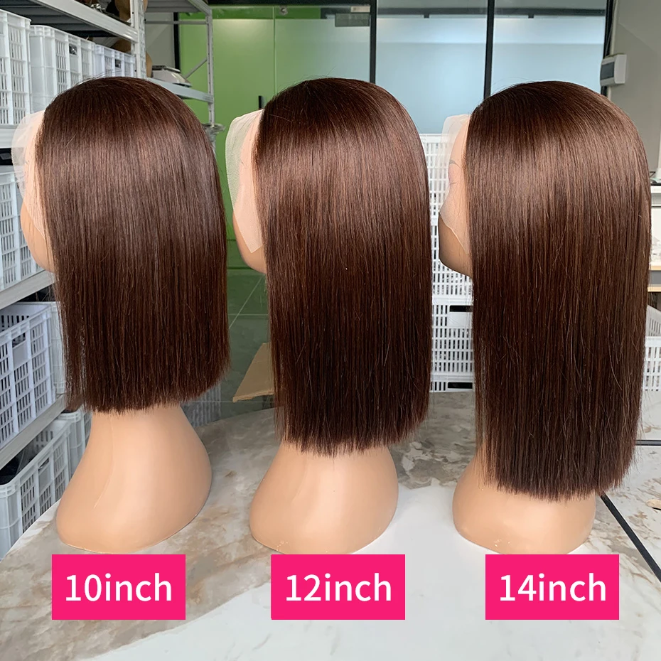 #2 Brown Raw Hair Vietnamese 250 Density 100% Human Hair Lace Frontal Wigs Straight 13x6 13x4 Bob Wig Lace Front Human Hair Wigs