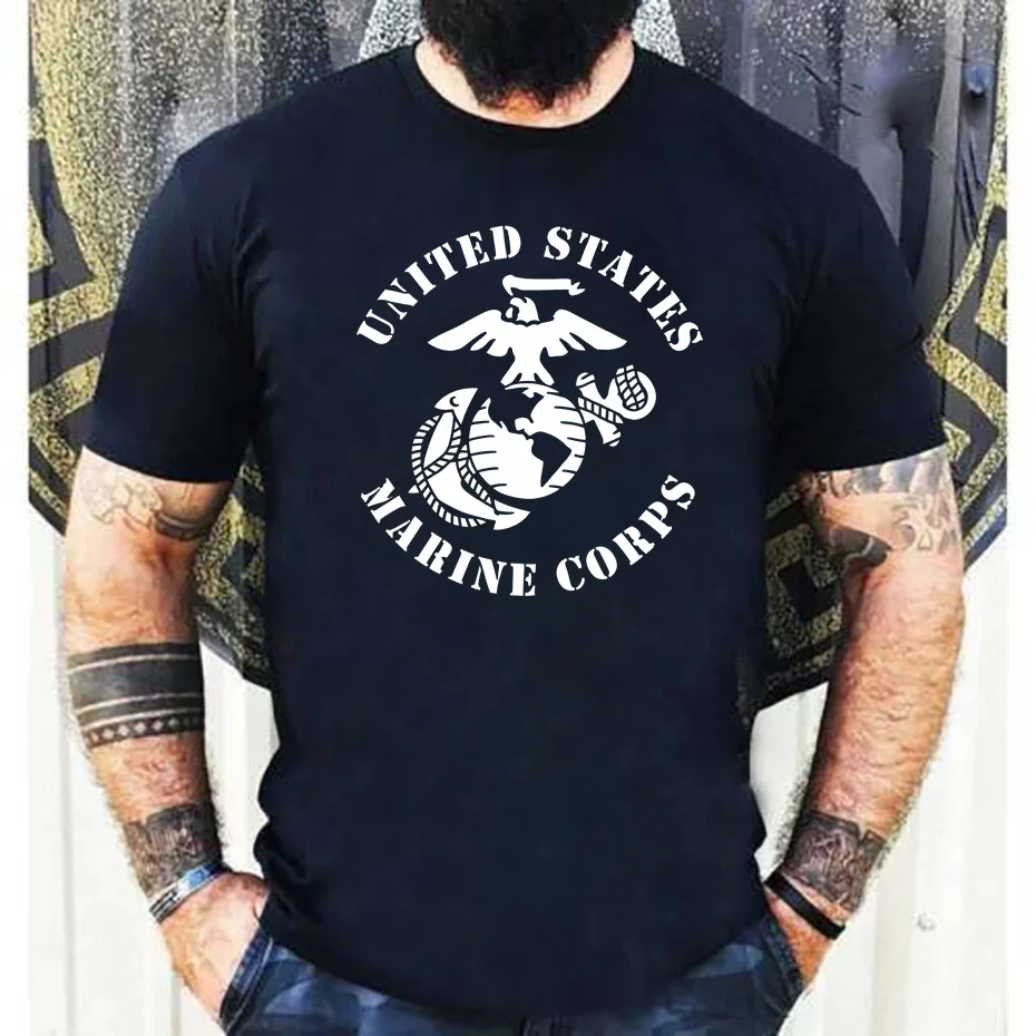 US Marines Fashion T-Shirt Classic Emblem Crest Marine USMC T Shirt Men Women Unisex Short Sleeve Casual 100% Cotton Tshirt