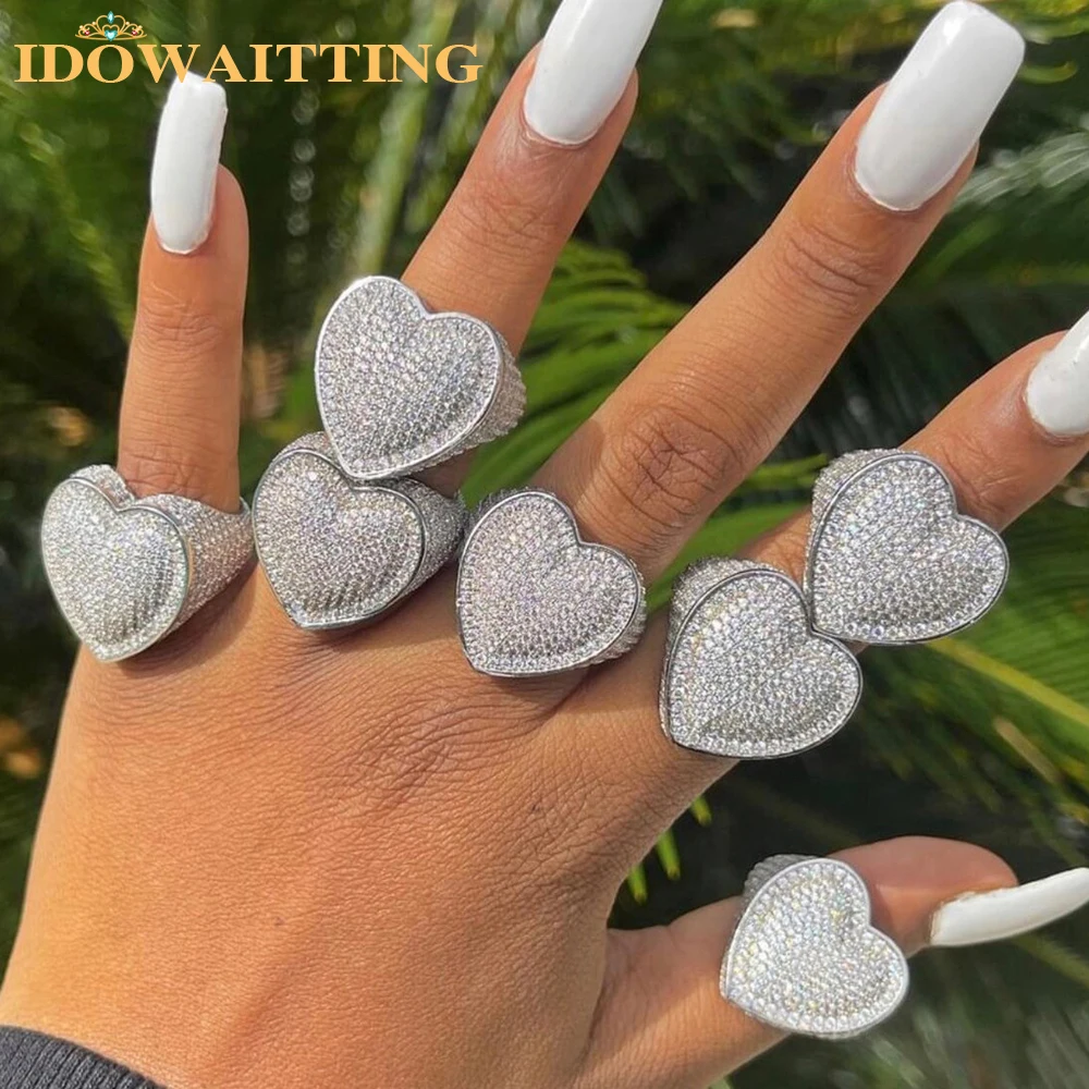 Full Paved Sparking CZ Finger Ring For Women Big Heart Shaped Valentine's Gift Iced Out Bling 5A Cubic Zircon Fashion Jewelry