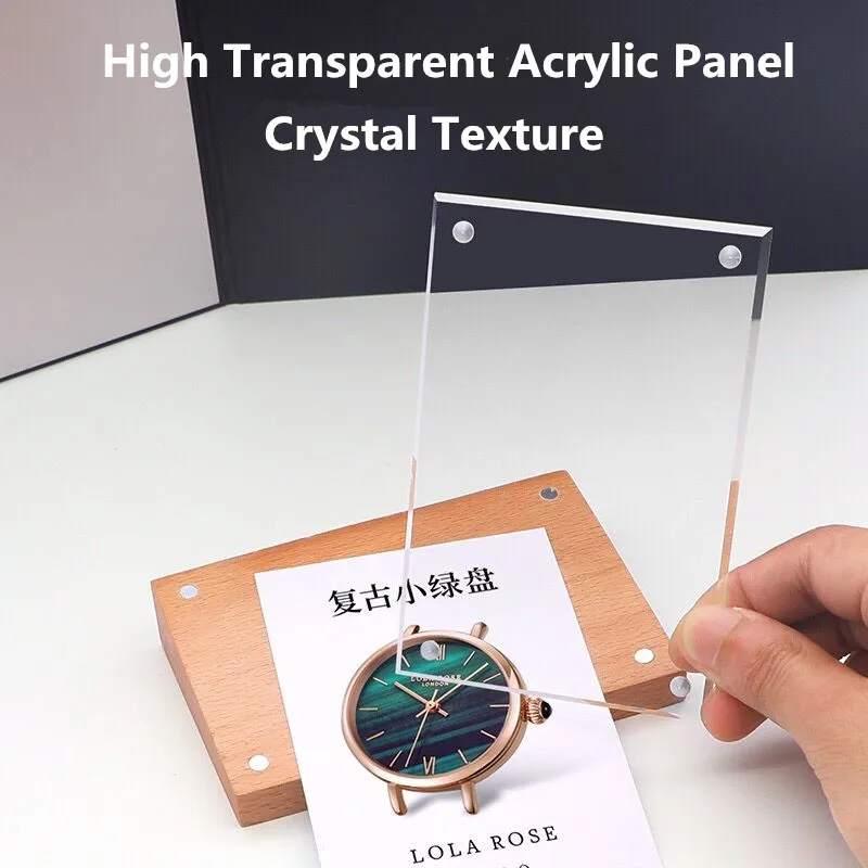 100x70 مللي متر المغناطيسي الخشب إطار الصورة الصورة حامل القائمة السعر تسمية بطاقة العلامات منضدية حامل علامة أكريليك عرض موقف #5