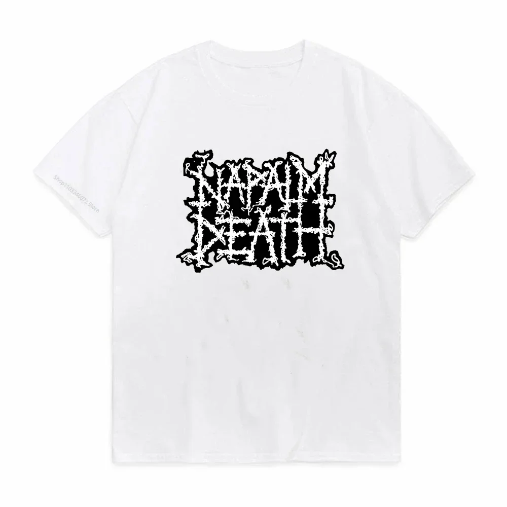 Napalm Death Logo Men's T-shirts Comfortable Summer Cotton Crewneck Tops English Grindcore Band Death Metal Lovers Shirts style