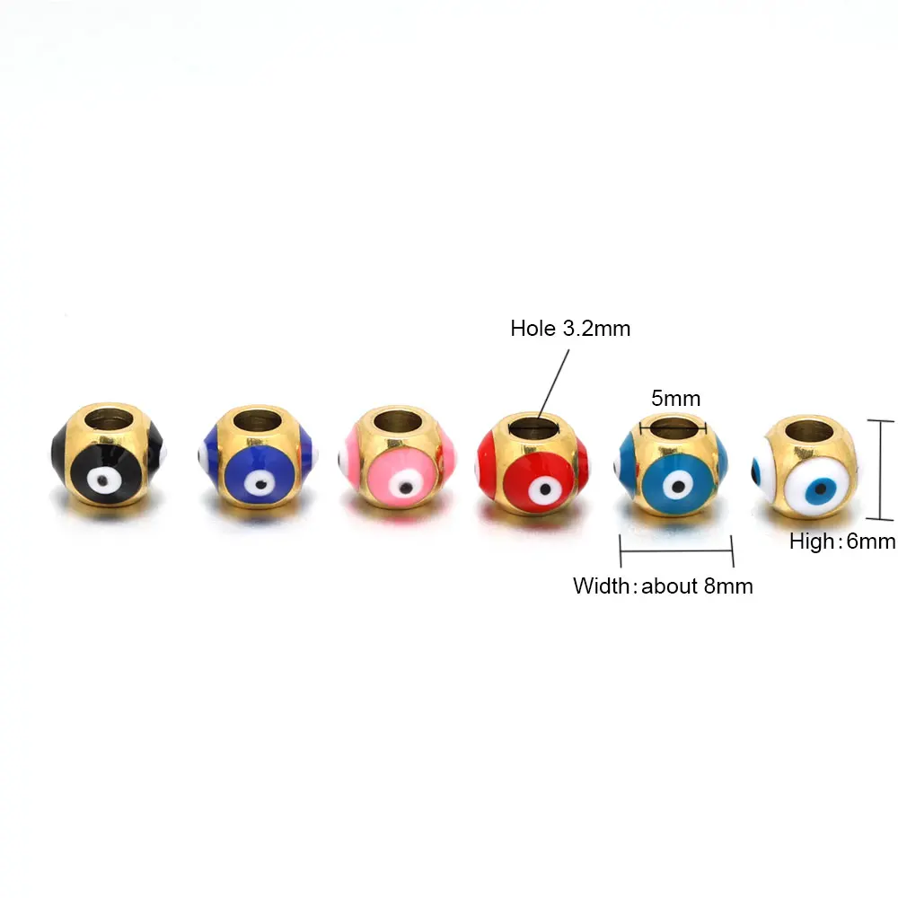 10Pcs Stainless Steel 8MM Gold Color Eyes Spacer Loose Beads for DIY Bracelet Necklace Beads Jewelry Making Findings