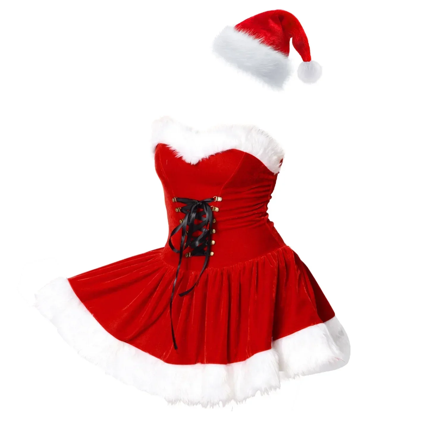 Weibliches Weihnachts-Cosplay-Kostüm für Plüsch-Weihnachtsmann-Kleidungssets, Neujahr, Weihnachten, Party, Kostüm