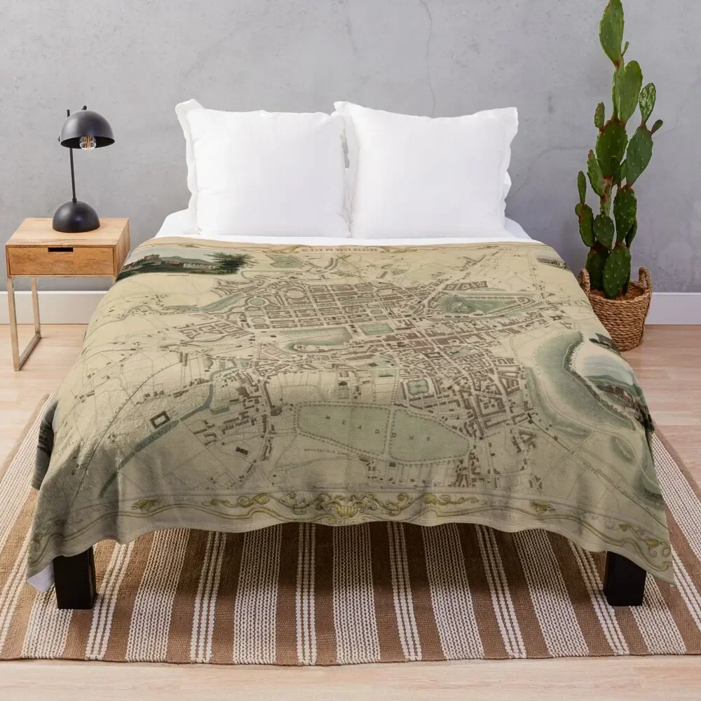 

Vintage Edinburgh Scotland Map (1851) Throw Blanket Ultra Soft Flannel Fleece Blanket for All Seasons