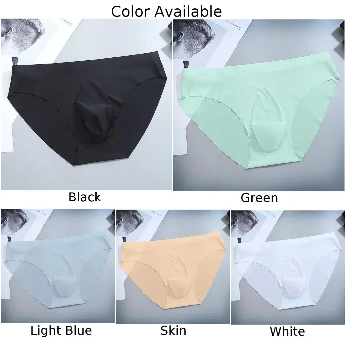 Men\'s Briefs Sexy Panties Soft Ice Silk Underwear Ultra-thin Low Waist Seamless Men\'s Solid Underpants Seamless Breathable Brief