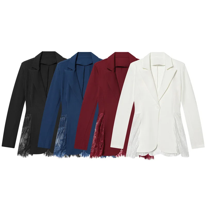 Spring New Fashionable Simple And Versatile Contrasting Lace Slim Blazer