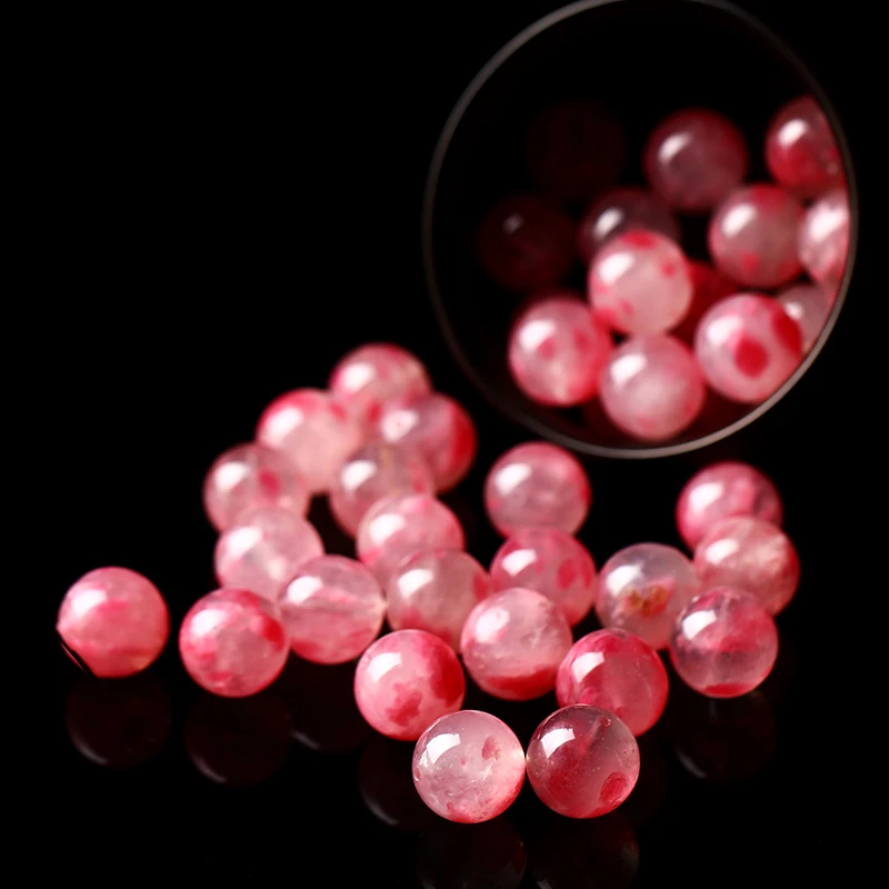 1 Pc Natural Cherry Blossom Rain Rose Quartz Bead Round Loose Spacer Gemstone For Jewelry Making DIY Necklace Bracelet Accessory