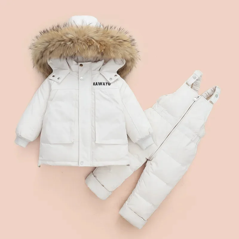 

-30℃ Children Clothing Sets Kids Winter Duck Down Jacket + Jumpsuit Toddler Girls Warm Overalls 0-4 Years Baby Boy Snowsuit Coat